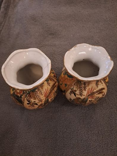 Pair of Hand Painted Chinese Satsuma Style Vases