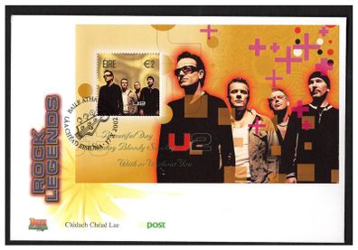 2002 Ireland U2 Commemorative Stamps Miniature Sheet An Post First Day Cover (FDC)