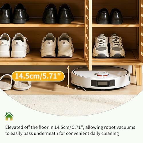 Bamboo Shoe Storage Cabinet Wooden Shoes Rack Organiser with Slatted Doors
