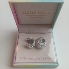 18K Recycled White Gold-Plated Riviera Radiance Braided Texture Women's Hoop Earrings Celeste Starre