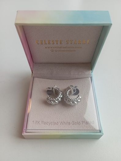 18K Recycled White Gold-Plated Riviera Radiance Braided Texture Women's Hoop Earrings Celeste Starre