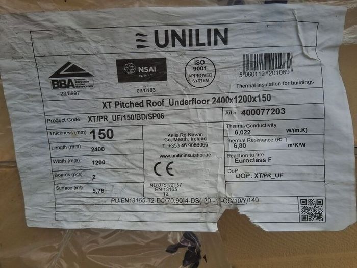 Insulation 150 mm double foil for underfloor or for attic
