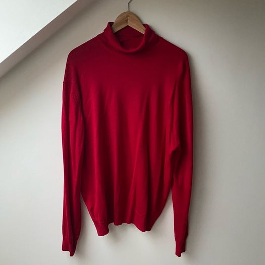 Vintage 80s John Rocha Chinatown Oversized Red Wool Turtleneck Sweater Jumper S/M