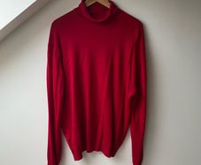 Vintage 80s John Rocha Chinatown Oversized Red Wool Turtleneck Sweater Jumper S/M