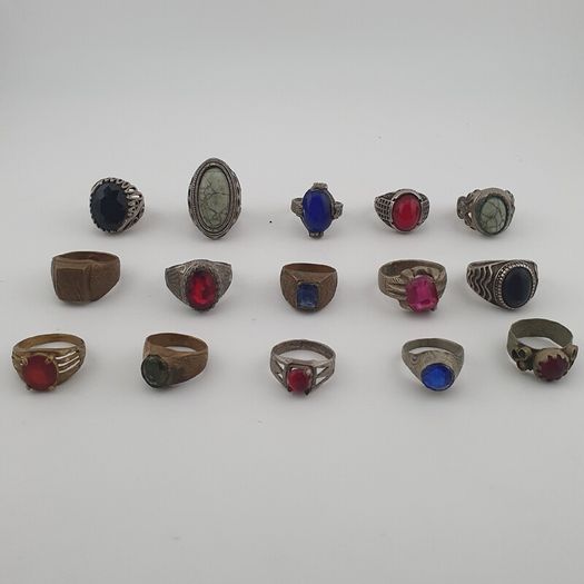 Antique Mix Rings Treasure 15 Assorted Brass Designs