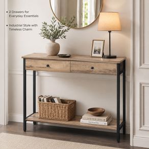 Console Table, Hallway Table, Side Table, Sofa Table with 2 Drawers, Steel Frame, Hallway, Living Room, Industrial Desig