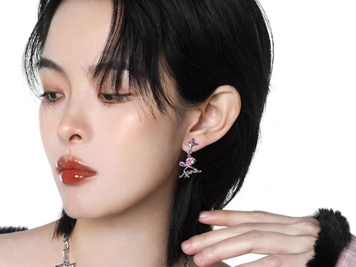 Rebel Studio Purple and Pink Diamante Earring