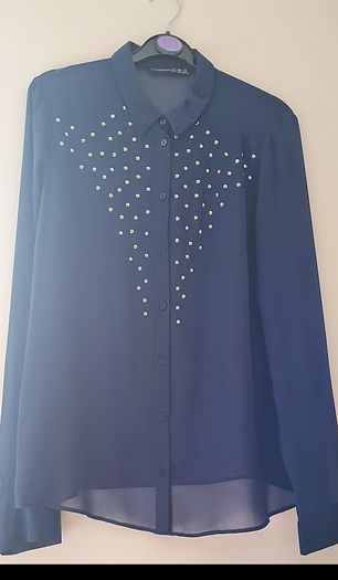 Blue Stud Detail Chiffon Shirt