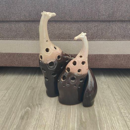 Vintage Pier One Ceramic Cut-Out Giraffes Figurine Brown Glazed