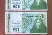 Two irish one pound punt notes