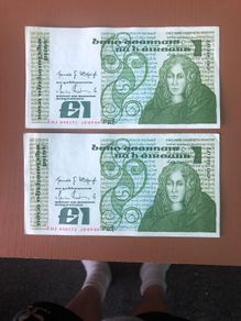 Two irish one pound punt notes