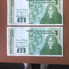 Two irish one pound punt notes
