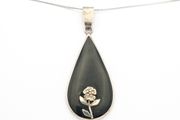 Vintage 925 Sterling Silver Black Resin Flower Necklace