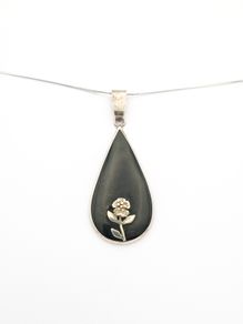 Vintage 925 Sterling Silver Black Resin Flower Necklace
