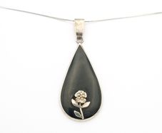 Vintage 925 Sterling Silver Black Resin Flower Necklace