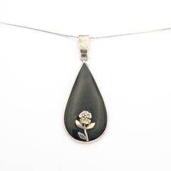 Vintage 925 Sterling Silver Black Resin Flower Necklace