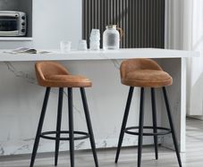 Set of 2 Bar Stool Faux Leather Brown