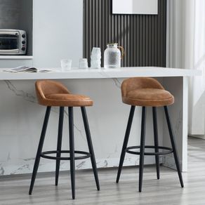 Set of 2 Bar Stool Faux Leather Brown