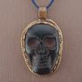 Vintage Gold Plated brass Floral Desgin &carved Skull shape Jade Pendant Image 9