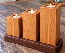 Handmade Rustic Wood Tea-light Candle Holder Set