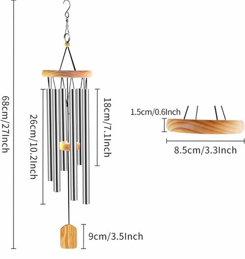 Wind Chimes Outdoor, Garden Wind Chime for Patio Backyard Home Decor 6 Aluminum Alloy Tubes (Silver)