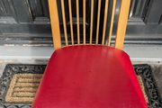 Lovely Timber Kitchen Dining Chair With Red Leather Seat - Can Deliver