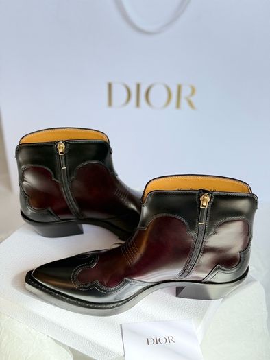 NEW Christian Dior West Boot Black/Burgundy Leather