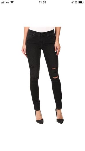 Paige Hoxton Ankle length Ripped Knee Distressed Straight Jeans in Washed Black 24