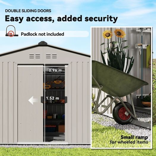 New. Outdoor weatherproof galvanised steel storage shed 9x6ft (Free Delivery)