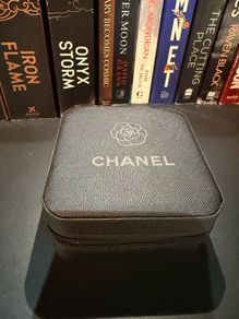 Chanel-inspired earrings presented in an elegant Chanel-style jewellery box