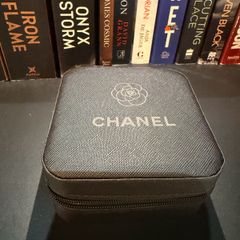 Chanel-inspired earrings presented in an elegant Chanel-style jewellery box