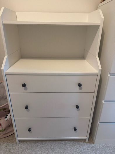 White 3-Drawer Chest with Shelving Unit