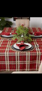 DII Christmas plaid , 4-6 seats  Tablecloth  for Holiday, Family Gatherings, & Christmas Dinner, 100% Cotton , Campfire style  132.1cm (L) x 132.1cm (W ) (52 x 52 in)