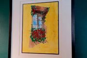 Vintage framed mixed media painting