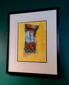 Vintage framed mixed media painting