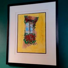 Vintage framed mixed media painting