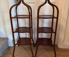 Pair of Large Antique Sheraton Style Inlaid Mahogany 3-Tier Stands