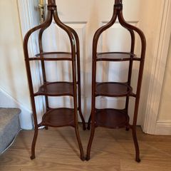 Pair of Large Antique Sheraton Style Inlaid Mahogany 3-Tier Stands
