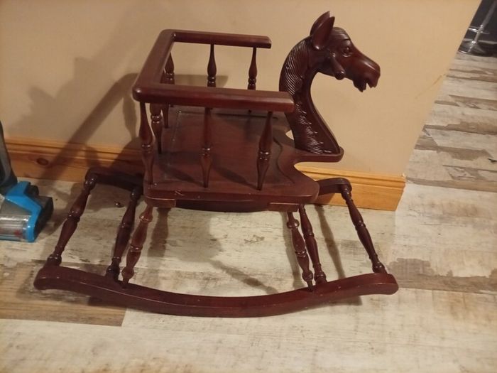 vintage hand-carved mahogany safety-chair rocking horse