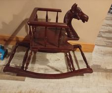vintage hand-carved mahogany safety-chair rocking horse