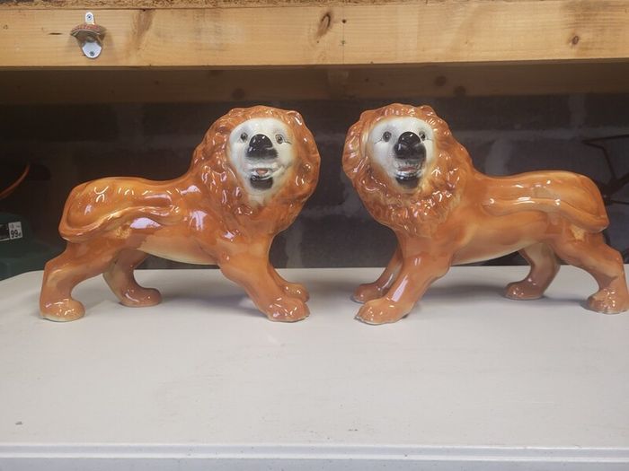 Pair Staffordshire Standing Lions