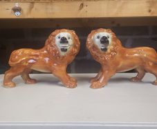 Pair Staffordshire Standing Lions