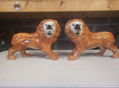 Pair Staffordshire Standing Lions