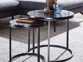 Side Table, Set of 2 Marble Look Round Coffee Table, 2-Piece Table Frame Metal, Small Living