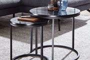 Side Table, Set of 2 Marble Look Round Coffee Table, 2-Piece Table Frame Metal, Small Living