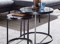main image for ad Side Table, Set of 2 Marble Look Round Coffee Table, 2-Piece Table Frame Metal, Small Living