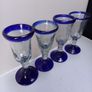 SALE!  Vintage Handmade Cobalt Blue / Clear Glasses - Set of 4 Image 3