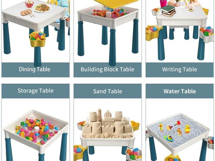 Kids Building Blocks Table and Chair Set, Multi-Activity Table with 1 Chair and 130 Pieces Large Building Blocks,