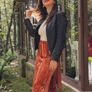 SALE Fab Zara Lux Burnt Orange Velvet Combination of Midi Skirt and  Wide Leg Trousers with Splits  Size Large Generous Fit with Elasticated Waist UK 14  New with Tags RRP 50 euro Image 5