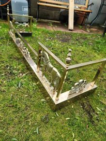 antique brass fire fenders up to  6 feet long.  One with horses is 50 inches long x 14.deep.x 15.high.